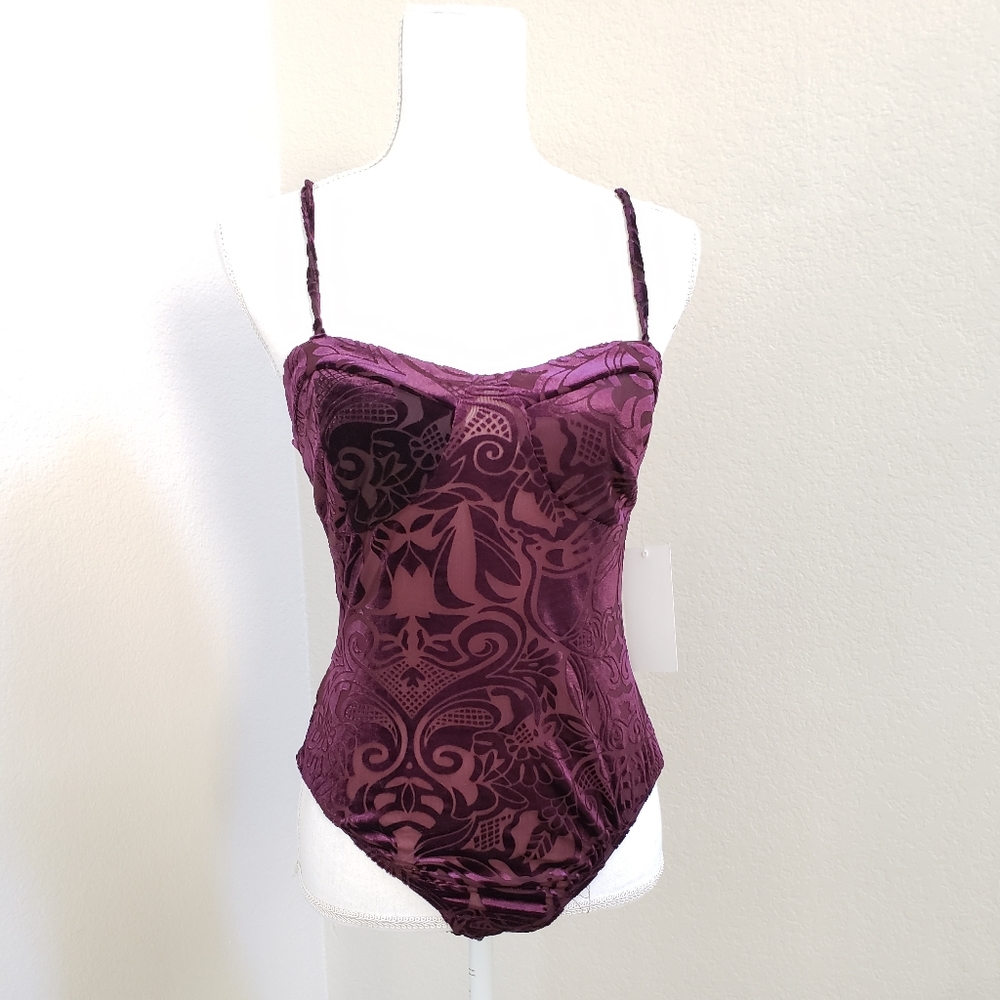 Plum Damask Velvet Bodysuit